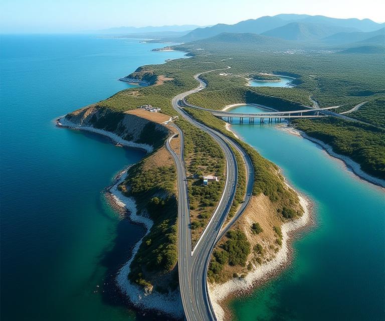 Inselstraßennetz mit Küsteninfrastruktur